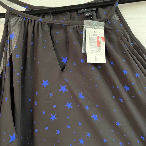 Torrid Black with blue stars cold shoulder blouse - Picture 3 of 4